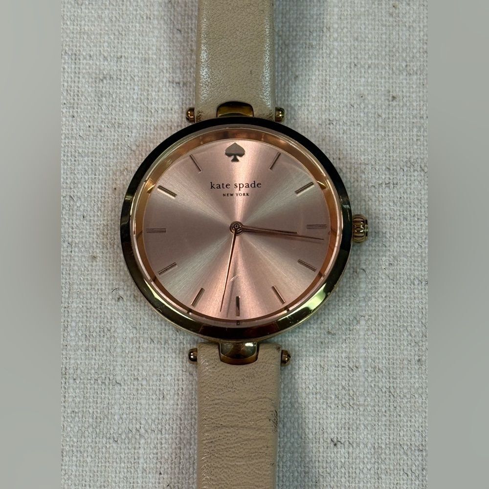 Kate Spade Holland Rose Gold Dial Beige Leather Band Watch